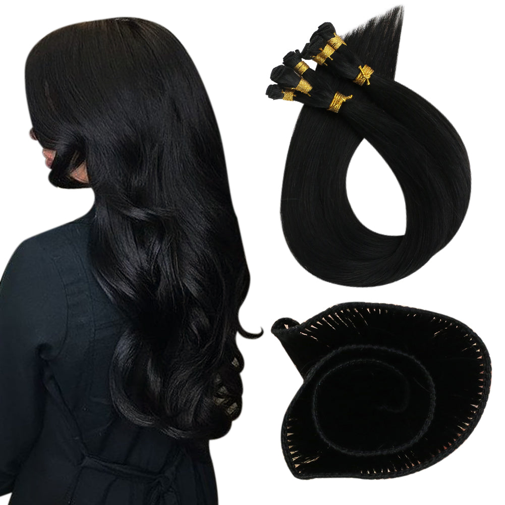 Virgin Hair Hand Tied Weft Best Sew In Human Hair Jet Black (#1)