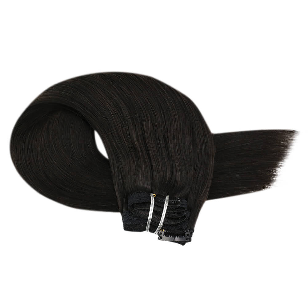 Invisible Clip In Off Black Brazilian Remy Human Hair Extension (#1B)