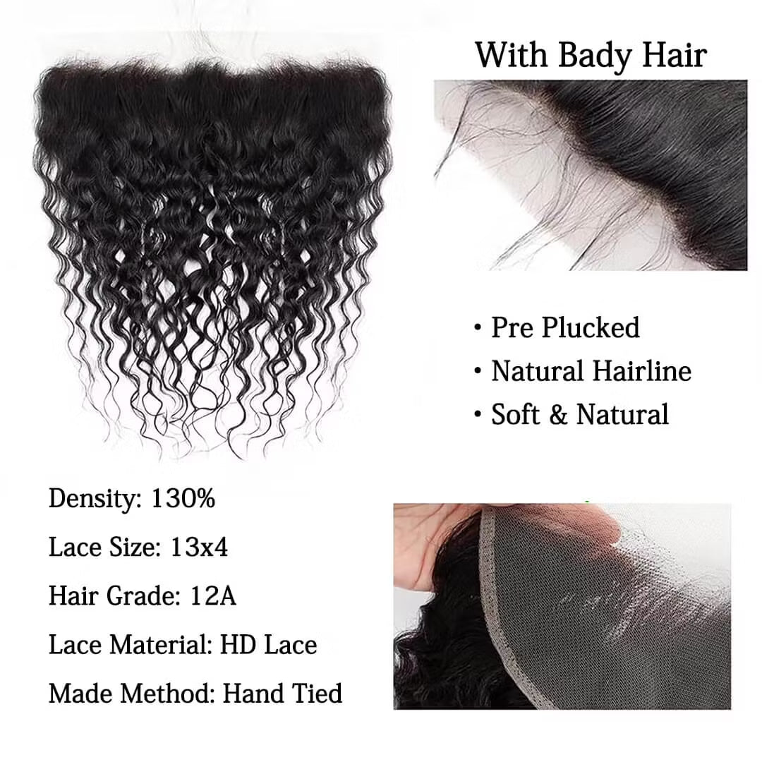 Water Wave Virgin Hair 13x4 13x6 HD Frontal Natural Hairline