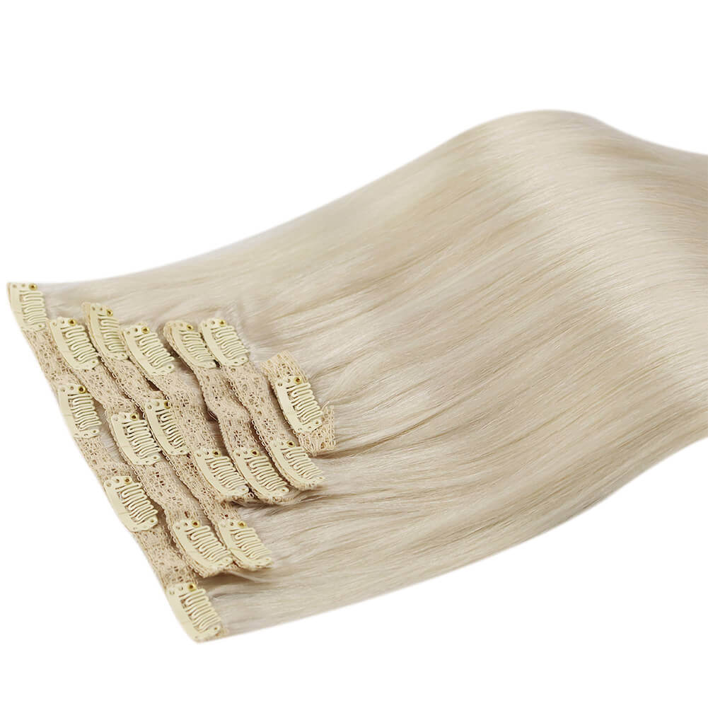 Double Weft Clip In Remy Human Blonde Brazilian Hair Extension(#60A)