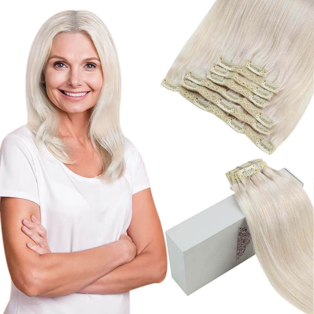 Double Weft Clip In Remy Human Blonde Brazilian Hair Extension(#60A)