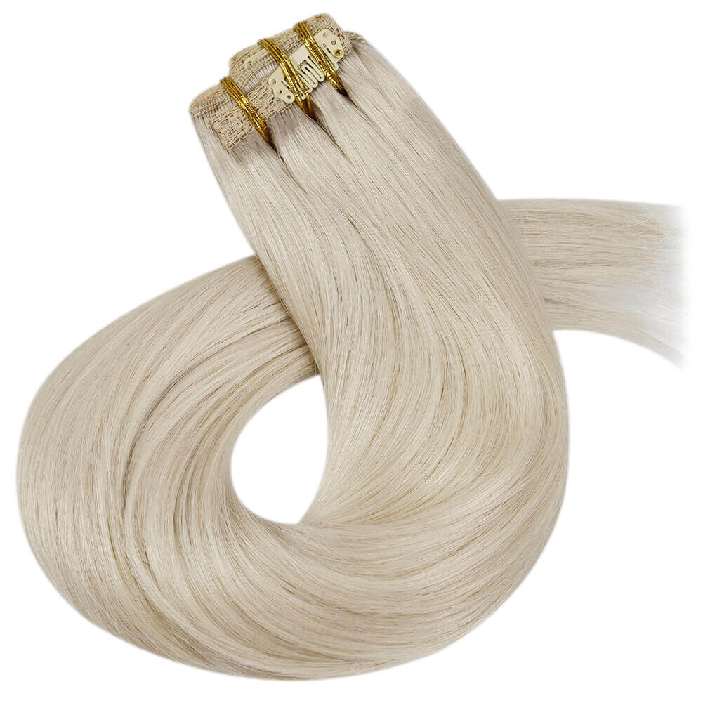 Double Weft Clip In Remy Human Blonde Brazilian Hair Extension(#60A)