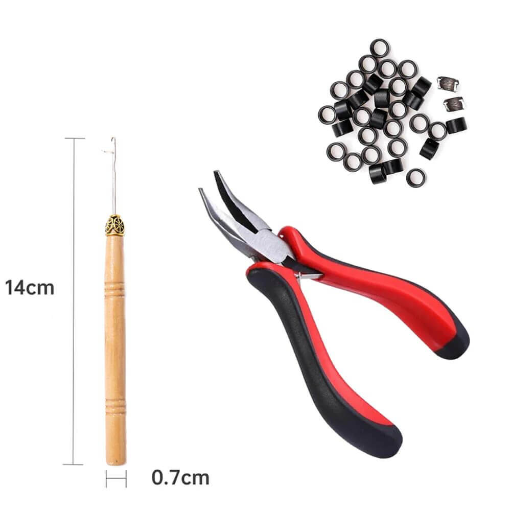 Hair Extensions Tool Kit Hair Extension Pliers*1+200pcs Micro Beads+Pulling Needle*1