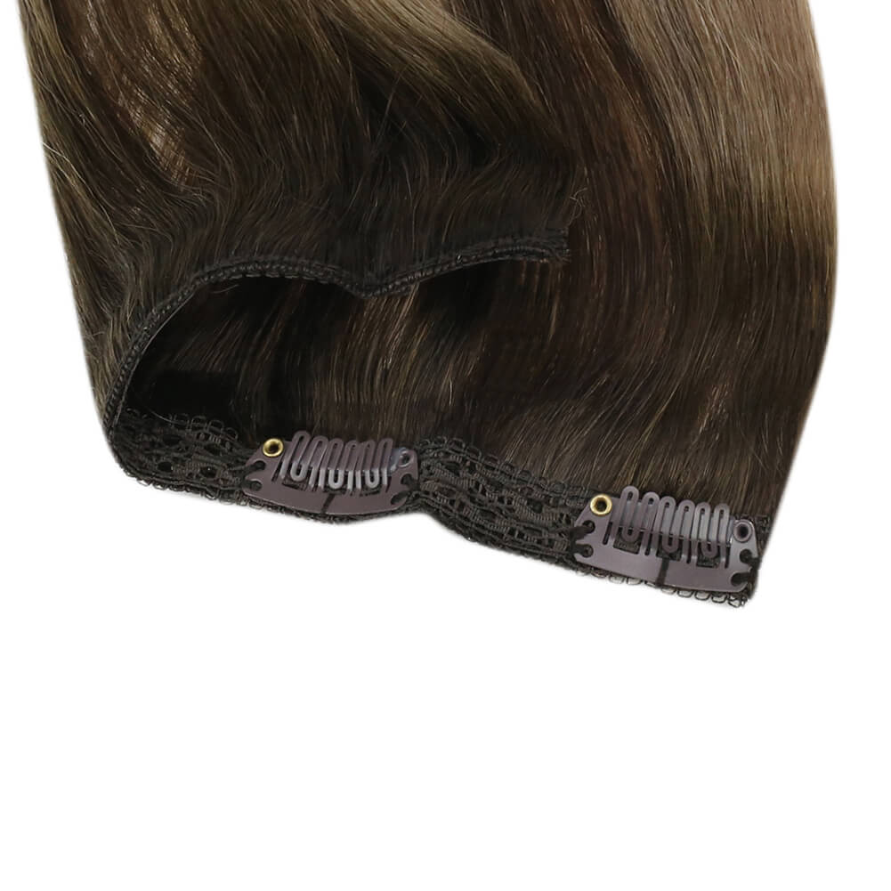 Remy Real Clip In Human hair Extensions Balayage Color (#4/27/4)