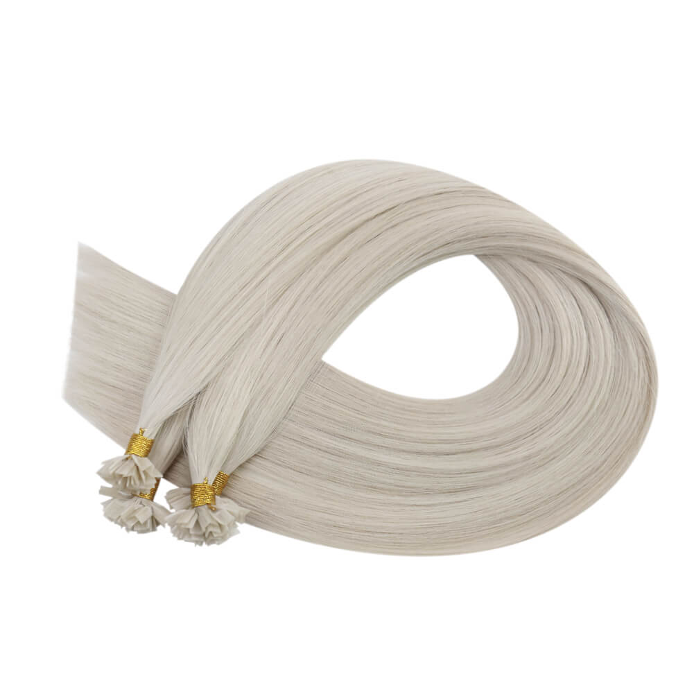 Virgin K Tip Hair Straight Human Hair Extensions White Blonde #1000