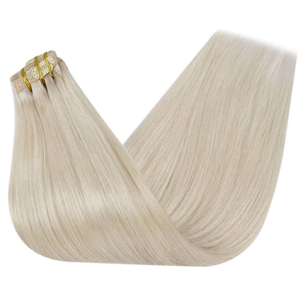 Double Weft Clip In Remy Human Blonde Brazilian Hair Extension(#60A)