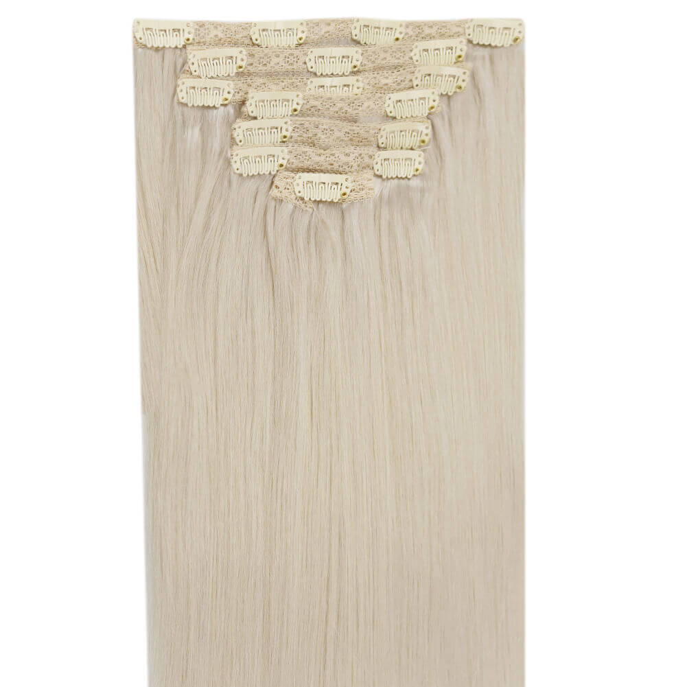 Double Weft Clip In Remy Human Blonde Brazilian Hair Extension(#60A)