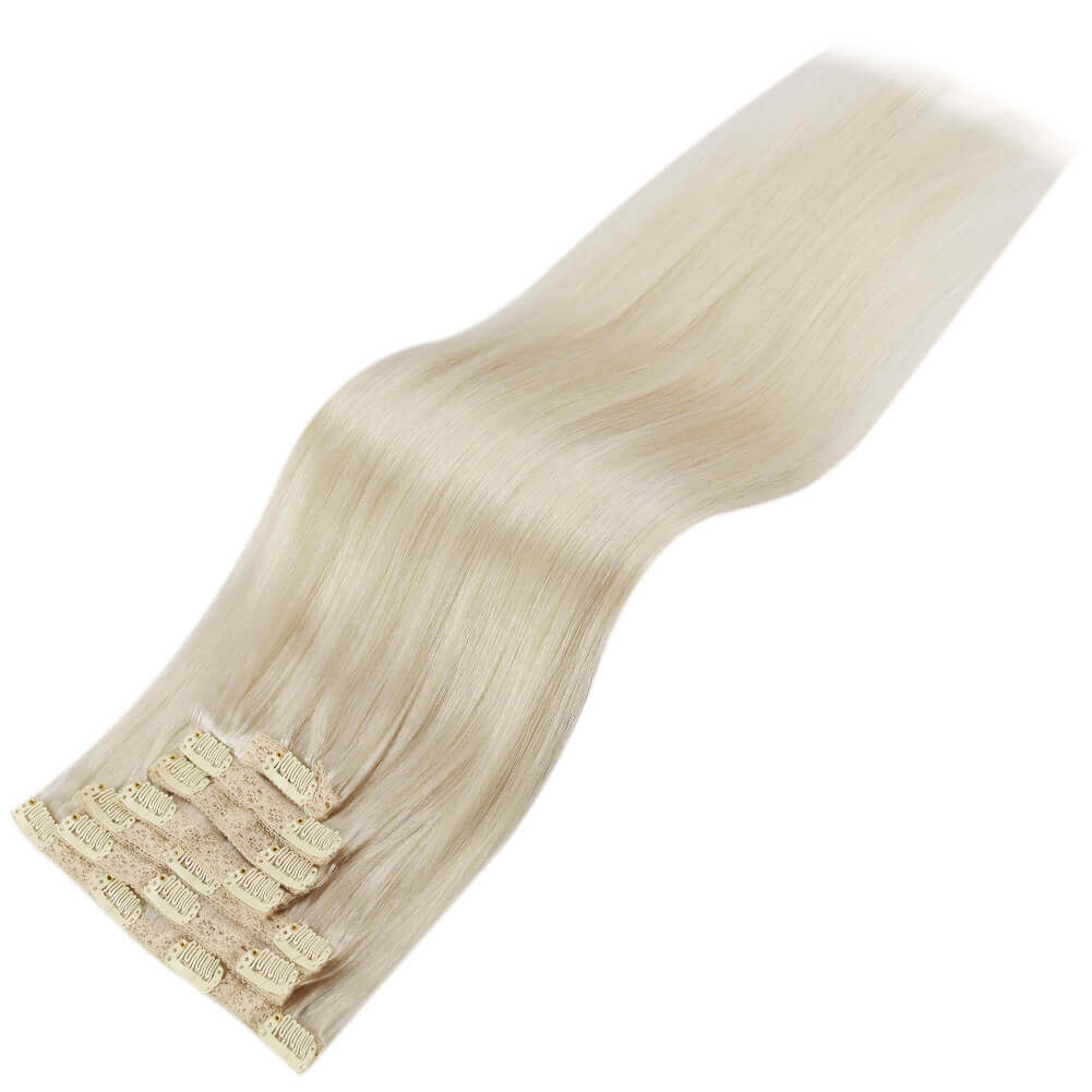 Double Weft Clip In Remy Human Blonde Brazilian Hair Extension(#60A)