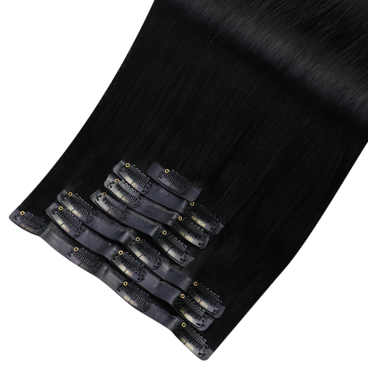 Remy PU Seamless Clip Ins Jet Black Silky Brazilian Human Hair Extensions (#1)