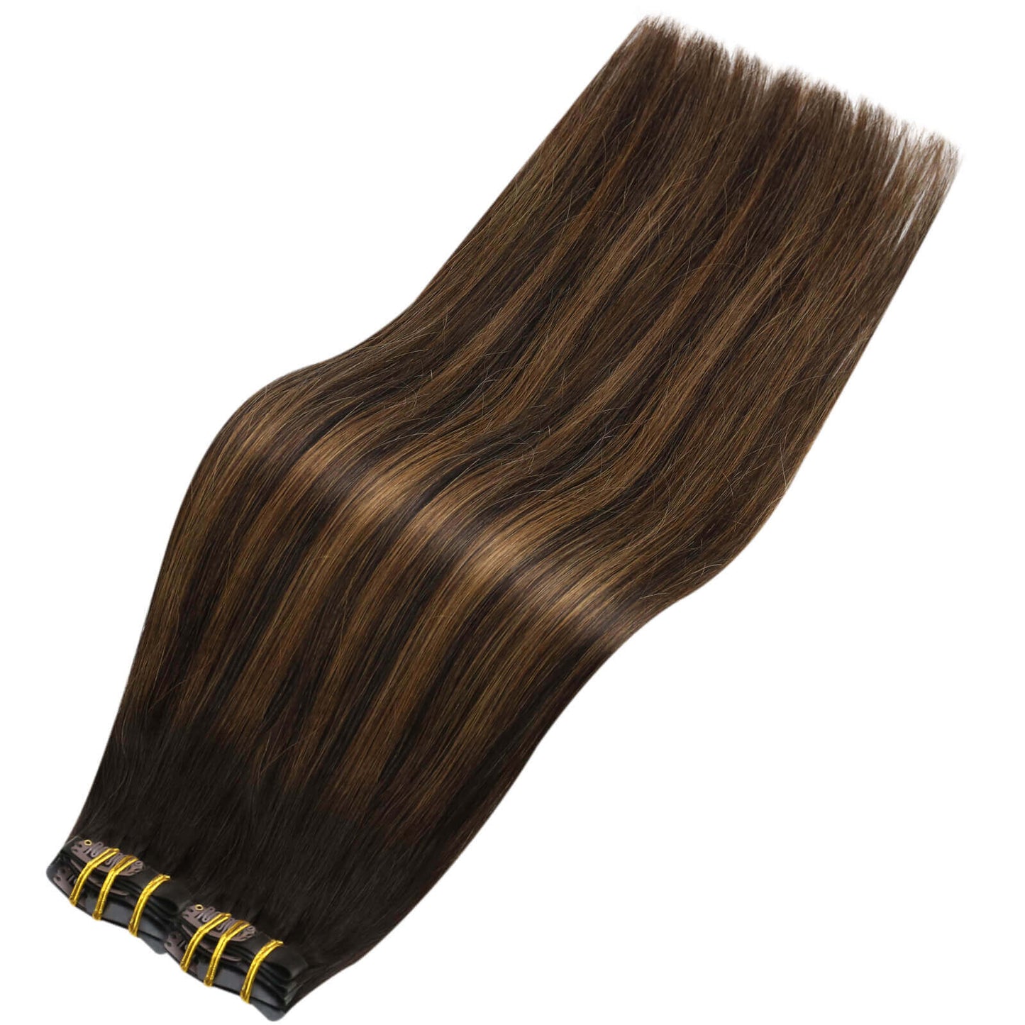 Remy PU Clip Ins Human Hair Extensions Balayage Brown(#2/6/2)
