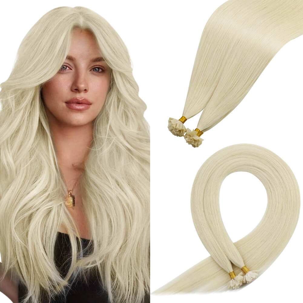 Virgin K Tip Hair Extensions 100% Real Human Hair Platinum Blonde #60