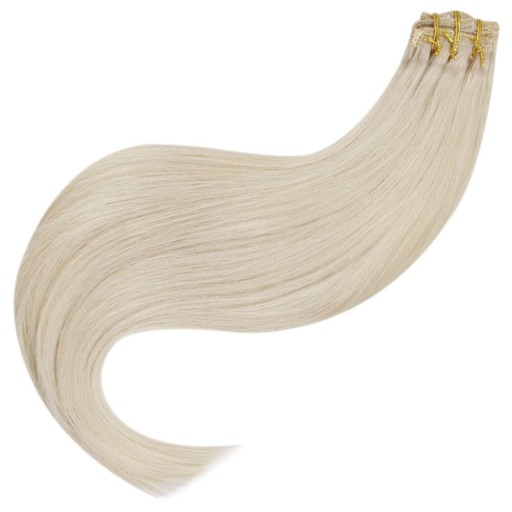 Double Weft Clip In Remy Human Blonde Brazilian Hair Extension(#60A)
