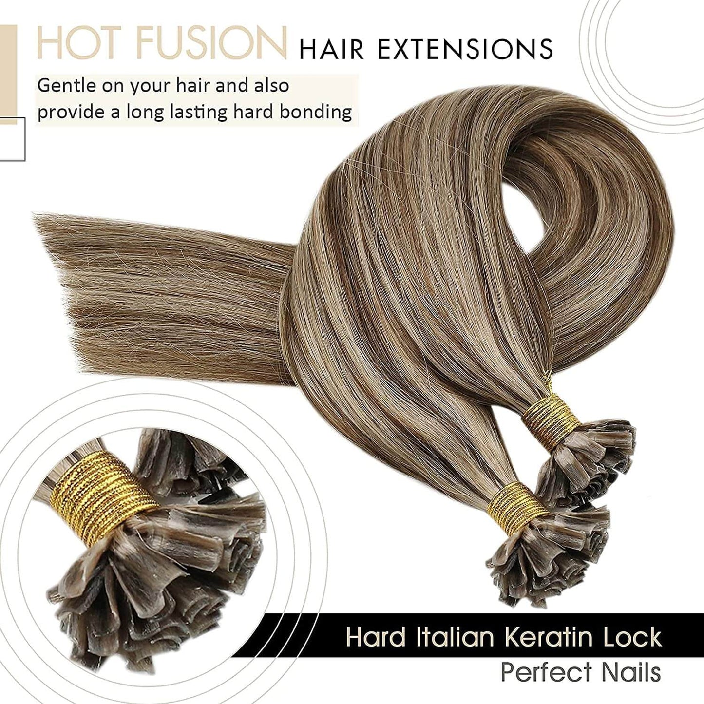 U Tip Real Human Remy Hair Extensions Nail Tip Highlight Color(#P4/27)