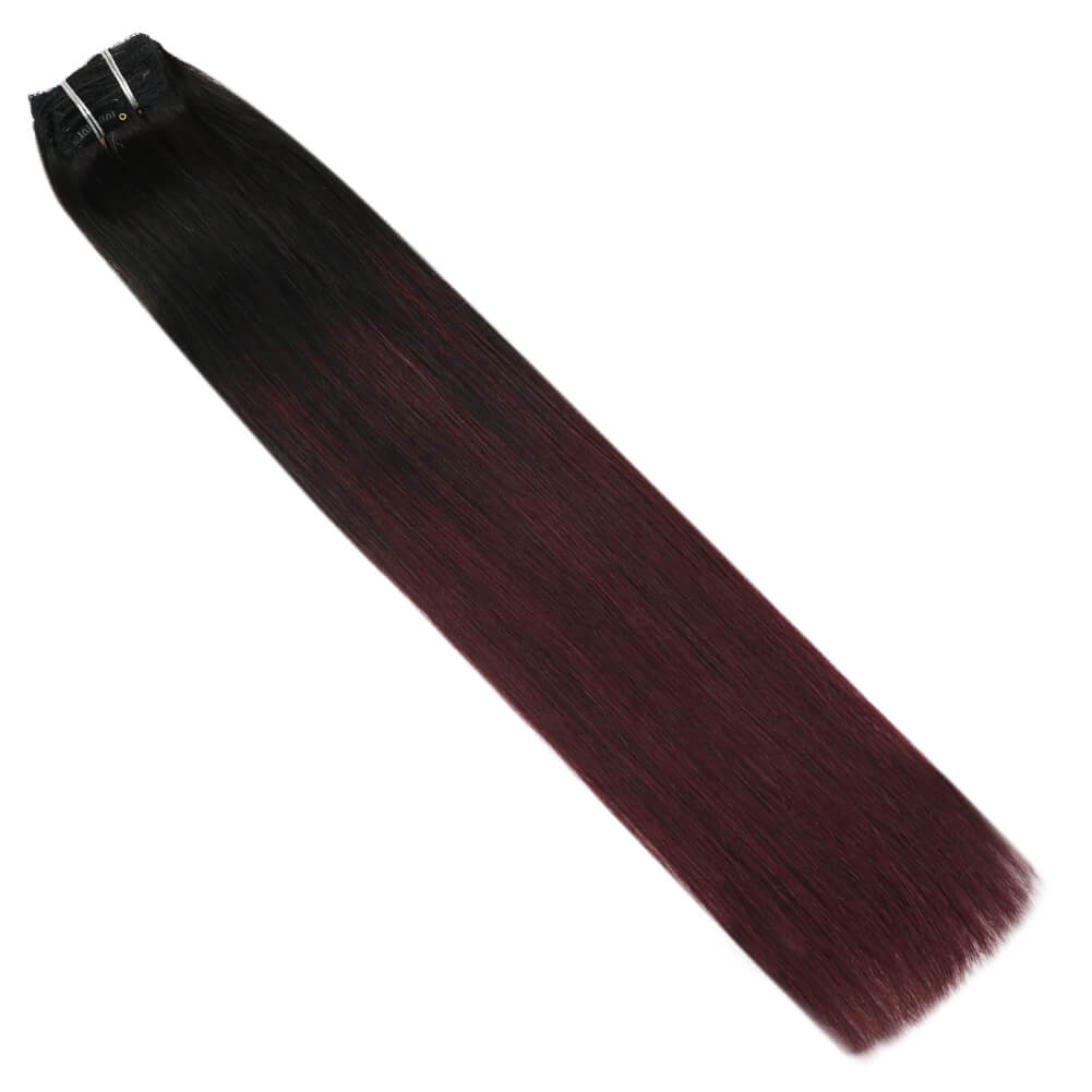 Remy Natural Clip in Full Head Human Hair Extensions Balayage Color(#1B/99J)