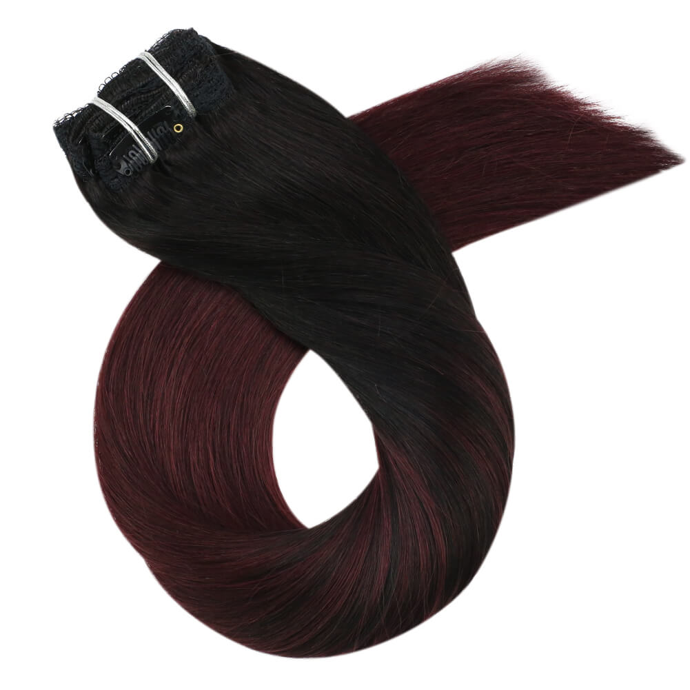 Remy Natural Clip in Full Head Human Hair Extensions Balayage Color(#1B/99J)