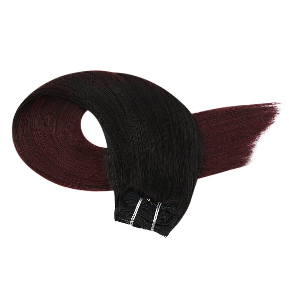 Remy Natural Clip in Full Head Human Hair Extensions Balayage Color(#1B/99J)