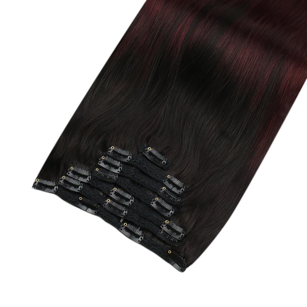 Remy Natural Clip in Full Head Human Hair Extensions Balayage Color(#1B/99J)