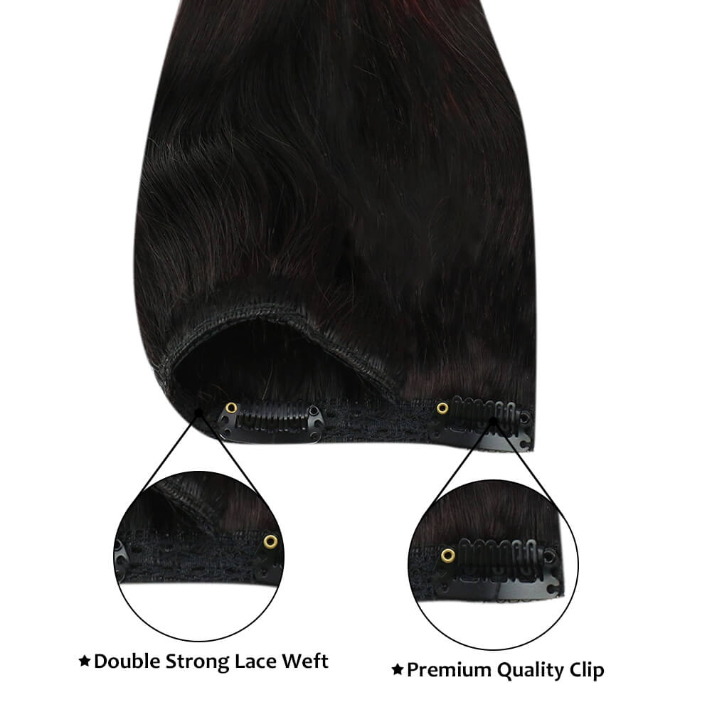 Remy Natural Clip in Full Head Human Hair Extensions Balayage Color(#1B/99J)