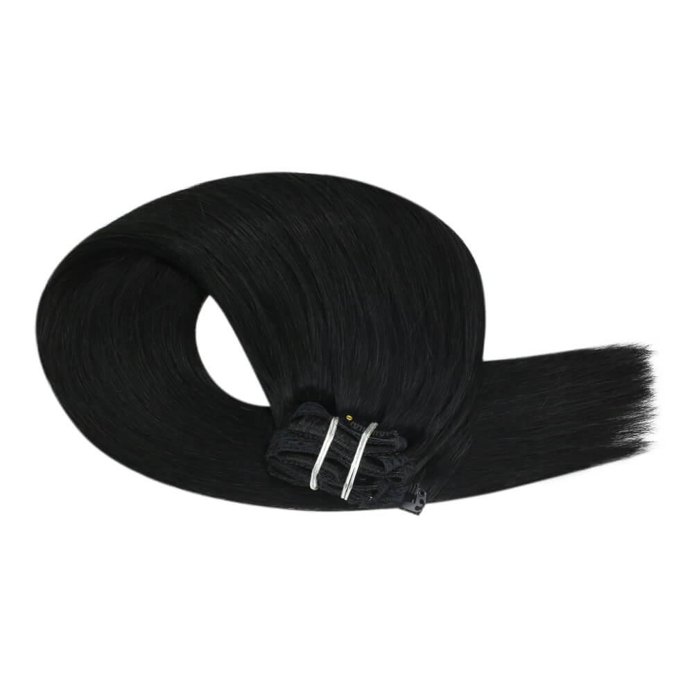 Brazilian Human Remy Clip In Double Weft Hair Extension Jet Black(#1)