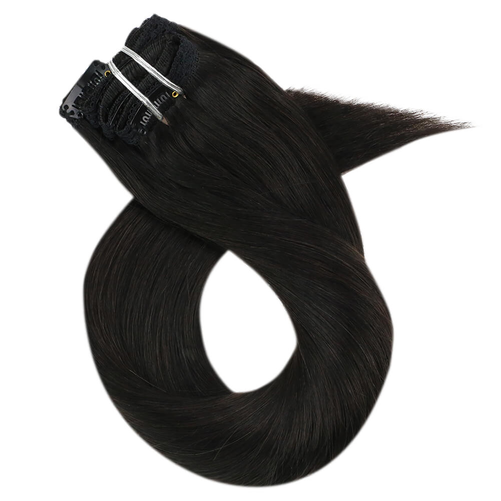 Invisible Clip In Off Black Brazilian Remy Human Hair Extension (#1B)
