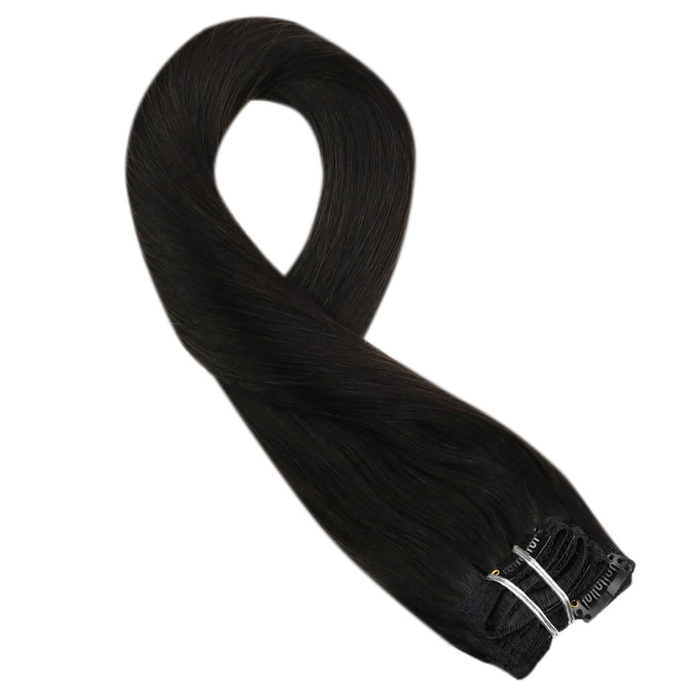 Invisible Clip In Off Black Brazilian Remy Human Hair Extension (#1B)