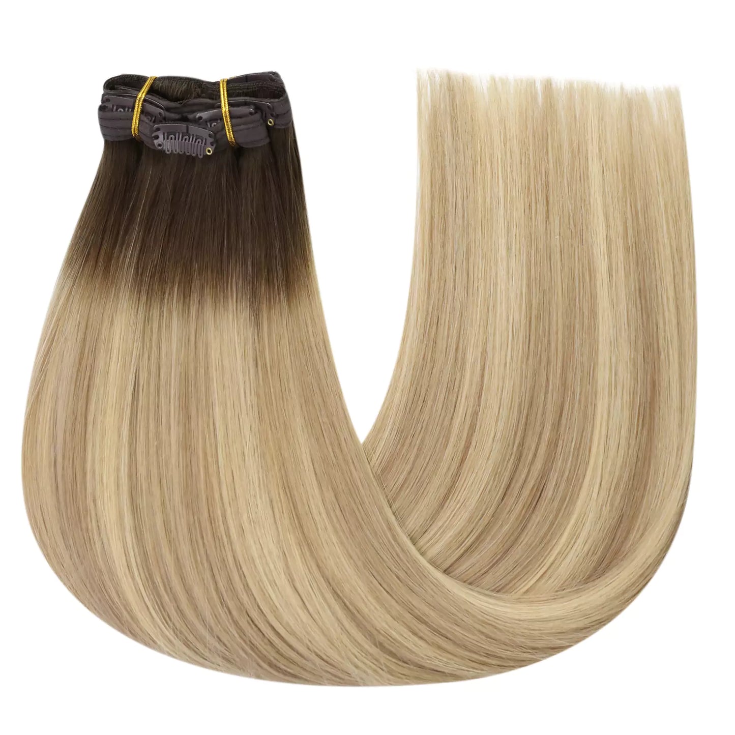 Virgin Full Head Clip in Hair Extensions Balayage Color #2/18/22