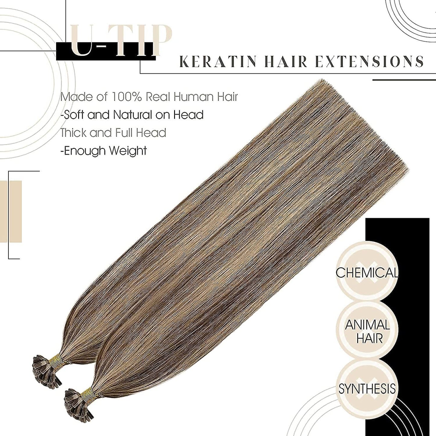 U Tip Real Human Remy Hair Extensions Nail Tip Highlight Color(#P4/27)