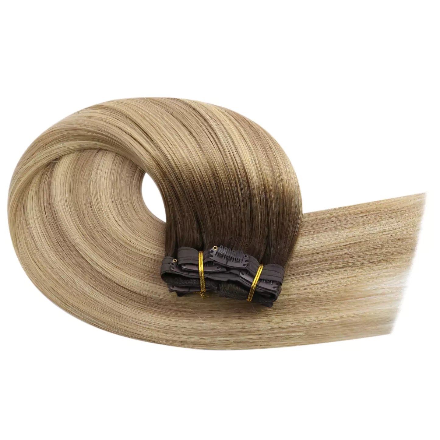 Virgin Full Head Clip in Hair Extensions Balayage Color #2/18/22