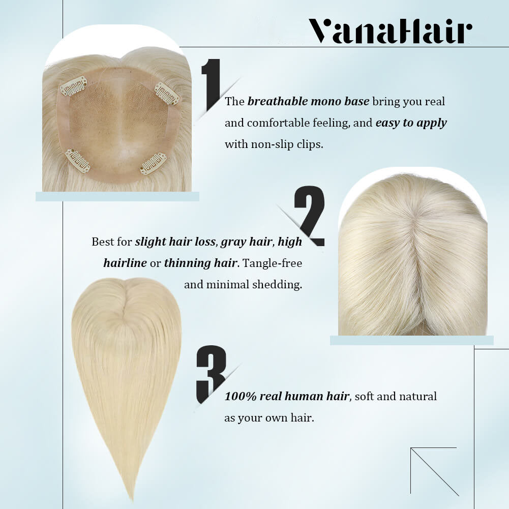 3*5inch Remy Human Hair Topper Invisible Platinum Blonde (#60)