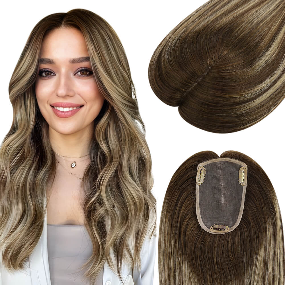 3*5inch Mono Hair Topper Remy Human Hair Balayage Brown (#4/27/4)