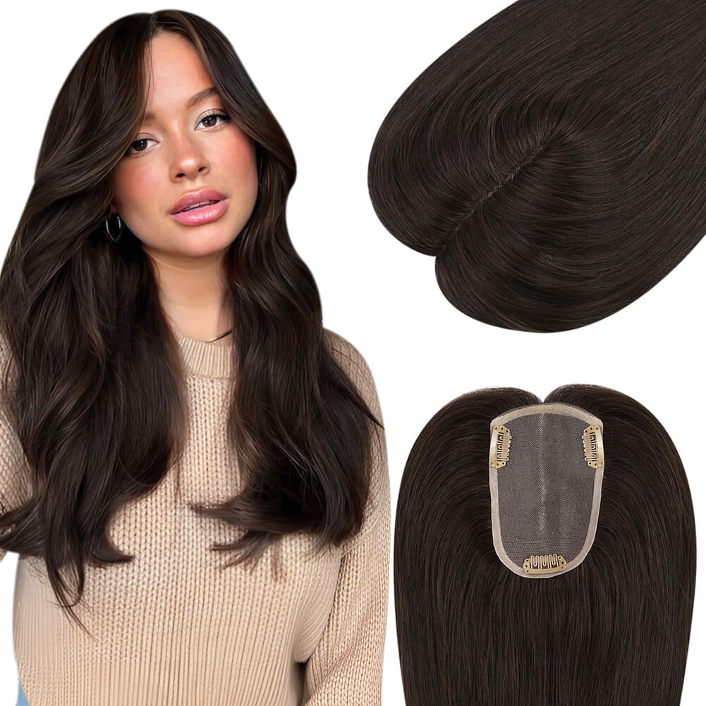 3*5inch Human Hair Topper For Women Invisible Darkest Brown (#2)