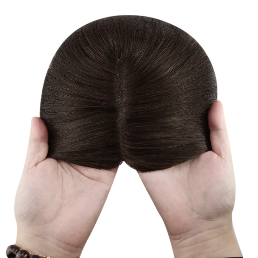 3*5inch Human Hair Topper For Women Invisible Darkest Brown (#2)