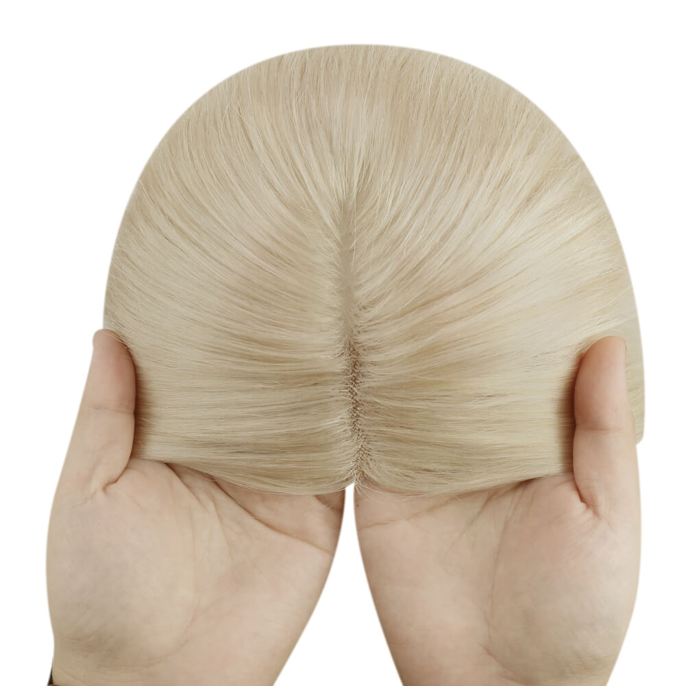 3*5inch Remy Human Hair Topper Invisible Platinum Blonde (#60)