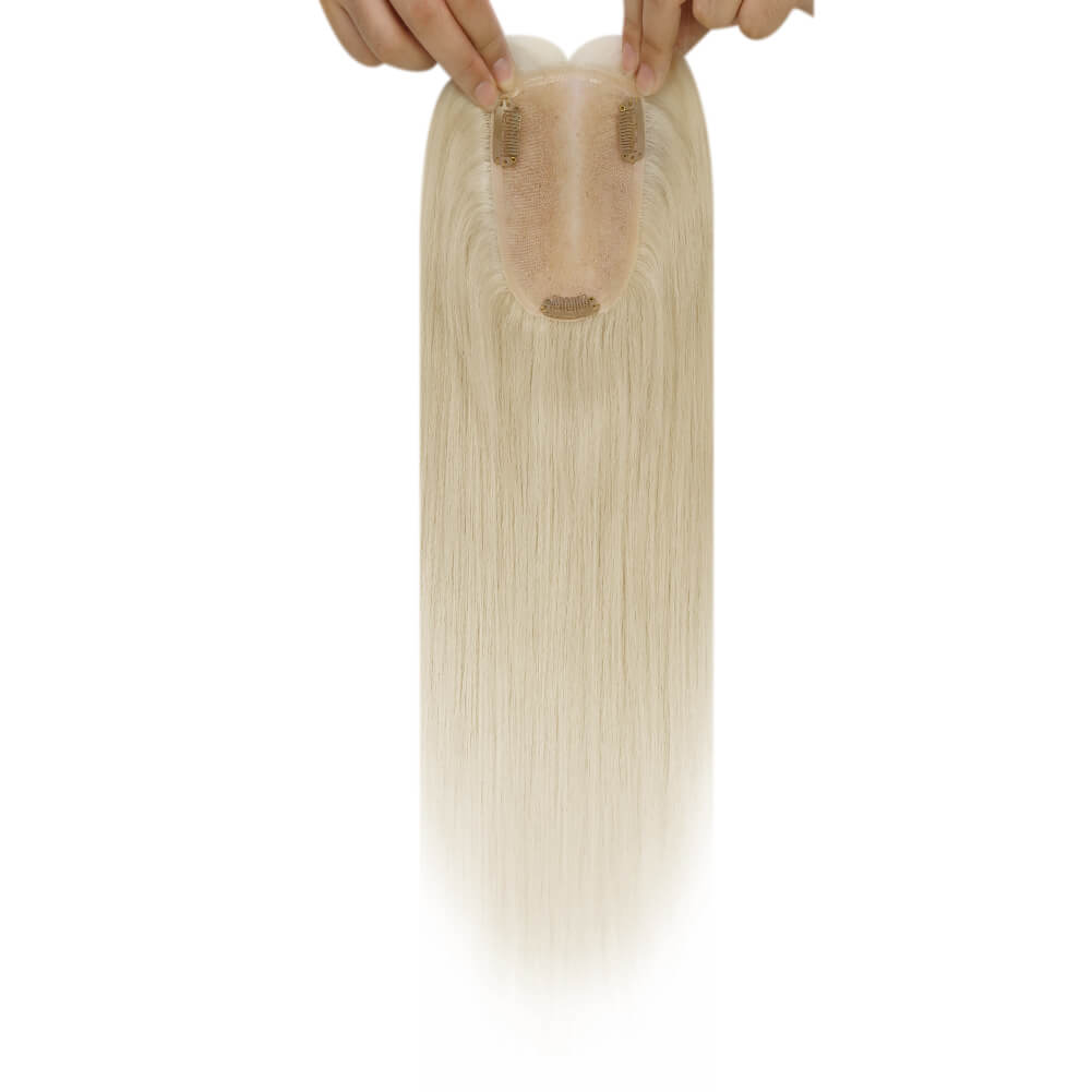 3*5inch Remy Human Hair Topper Invisible Platinum Blonde (#60)