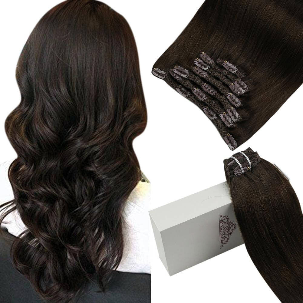 Remy Clip In Brazilian Human Hair Extensions Dark Brown(#2)