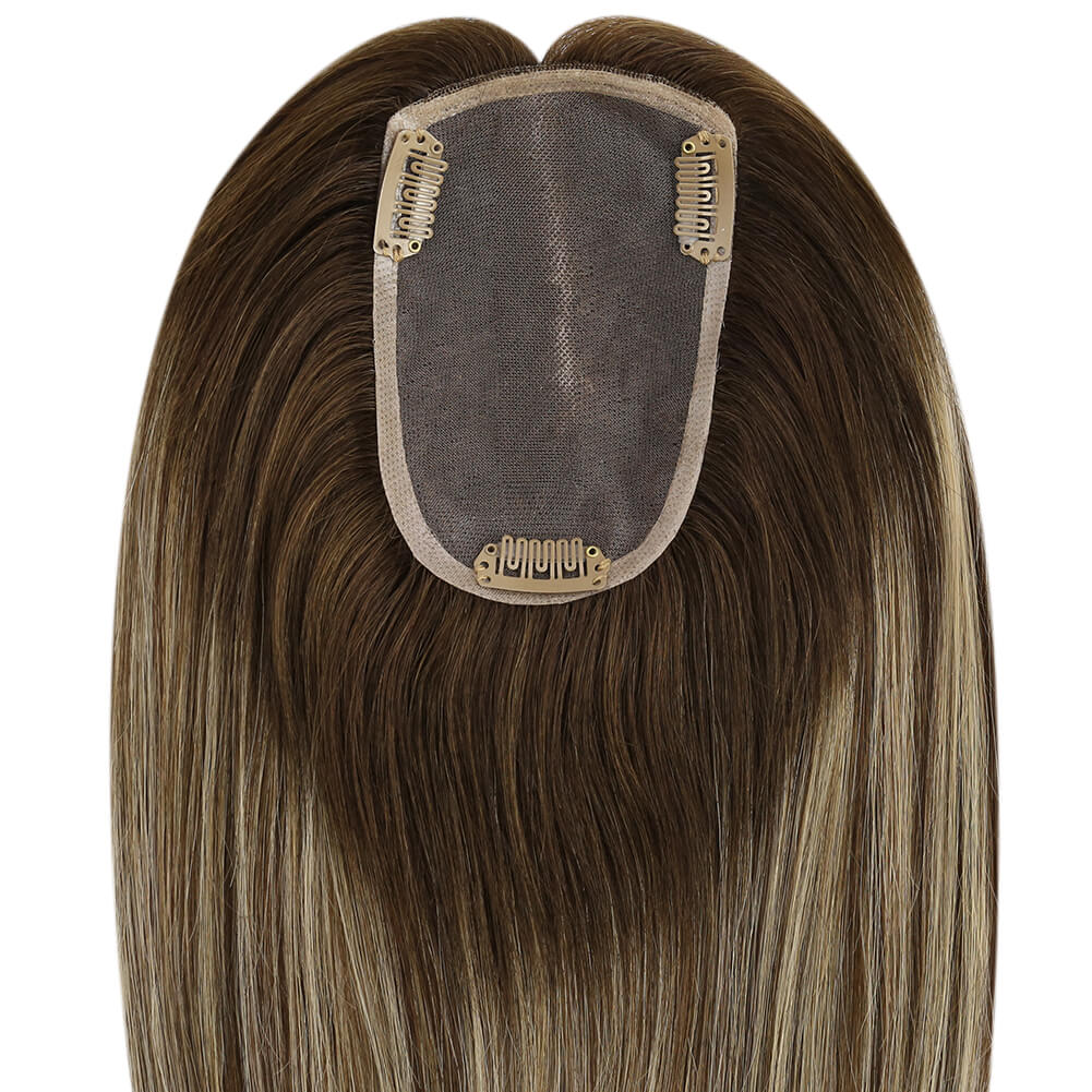 3*5inch Mono Hair Topper Remy Human Hair Balayage Brown (#4/27/4)