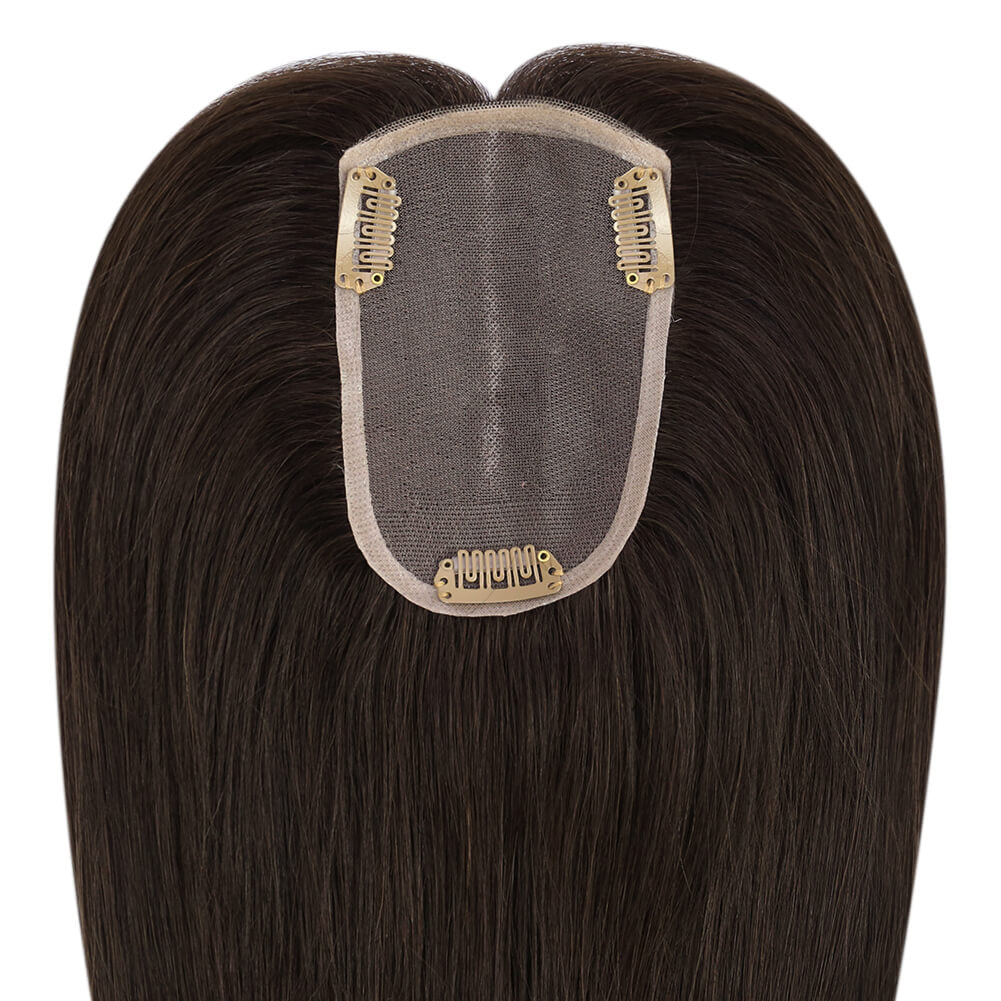 3*5inch Human Hair Topper For Women Invisible Darkest Brown (#2)