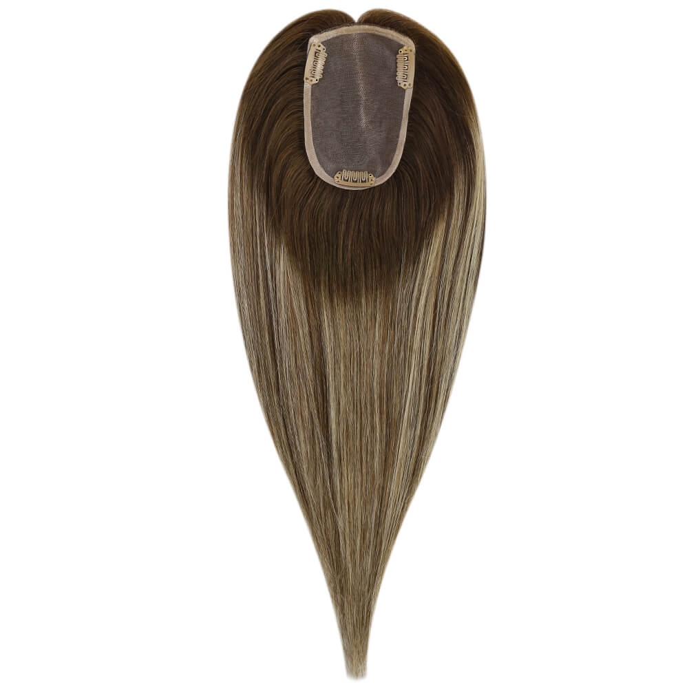 3*5inch Mono Hair Topper Remy Human Hair Balayage Brown (#4/27/4)