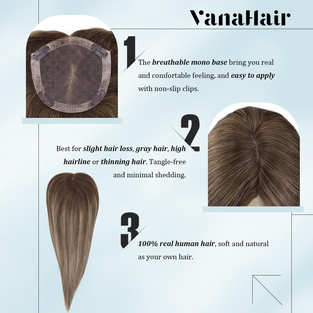 3*5inch Mono Hair Topper Remy Human Hair Balayage Brown (#4/27/4)
