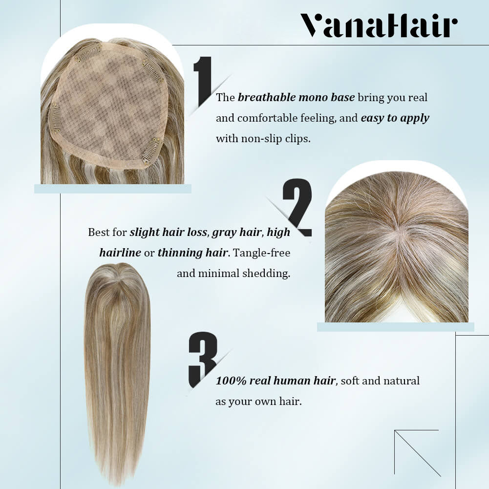 3*5inch Hair Toppers For Women Highlight Brown Mixed Blonde (#8P/60)