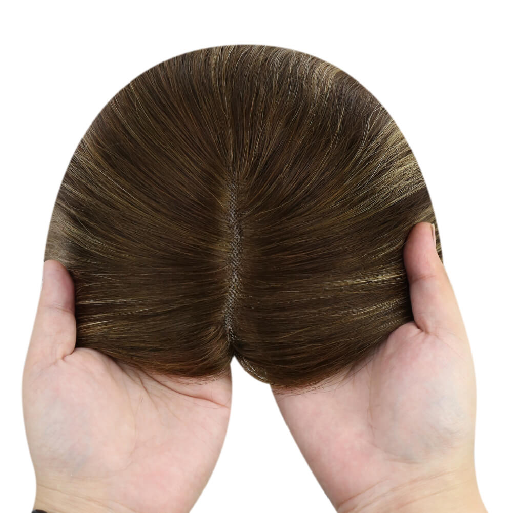 3*5inch Mono Hair Topper Remy Human Hair Balayage Brown (#4/27/4)