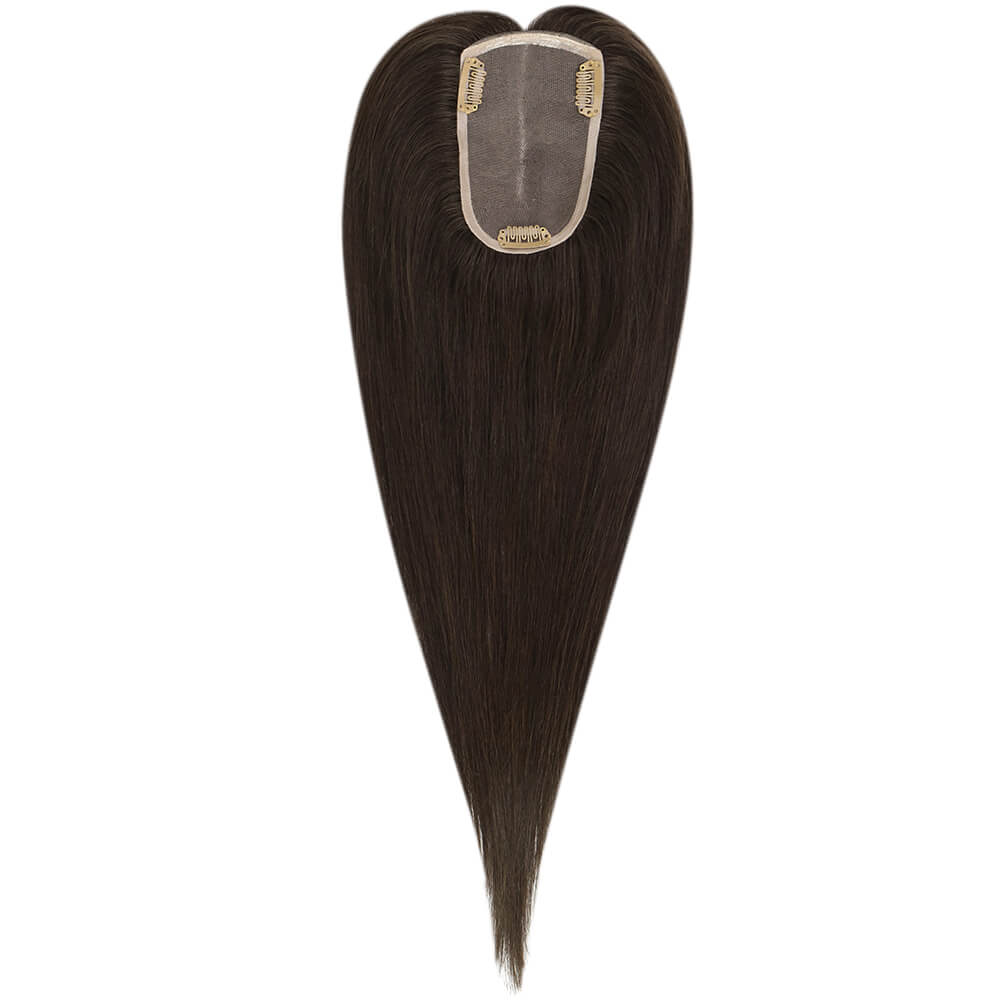 3*5inch Human Hair Topper For Women Invisible Darkest Brown (#2)