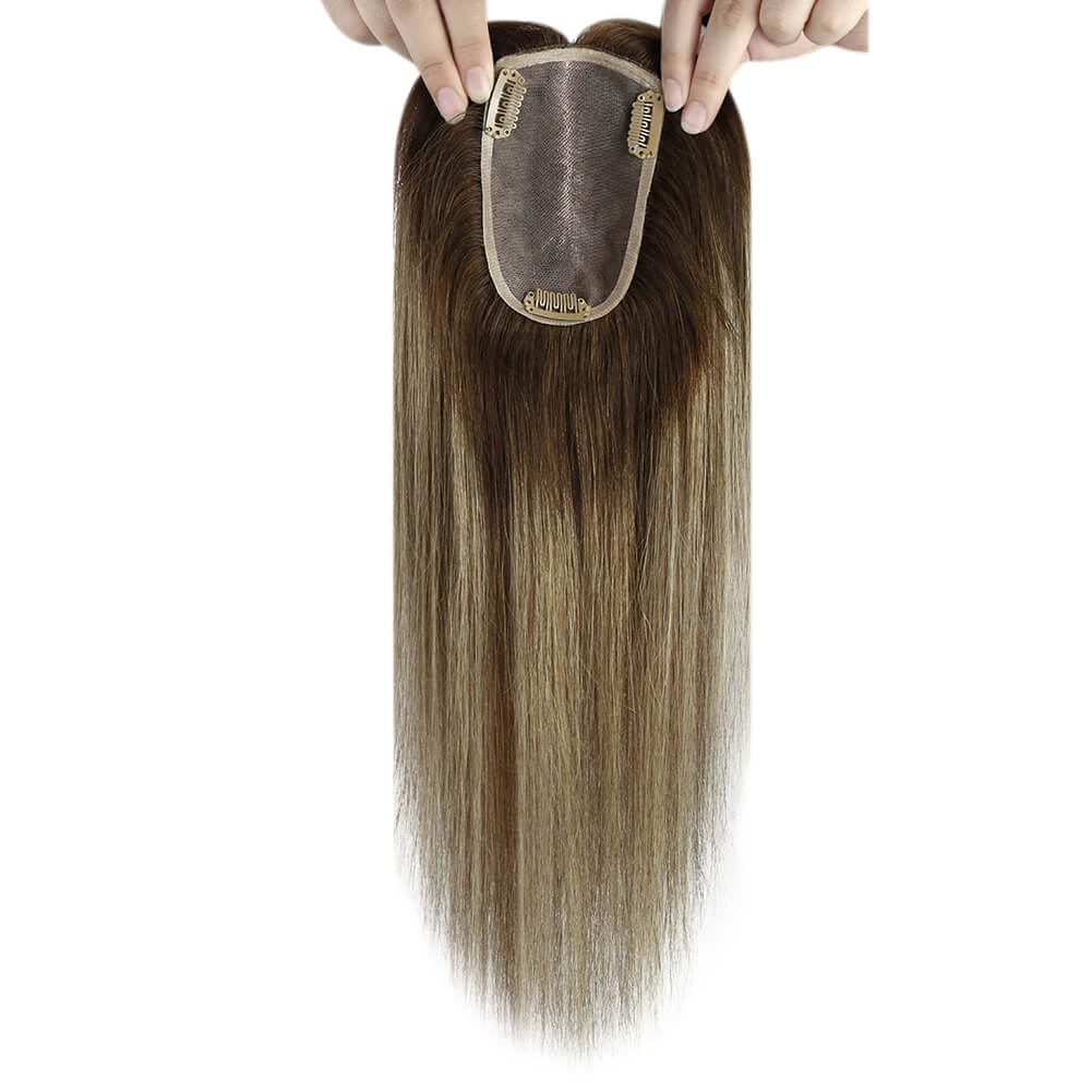 3*5inch Mono Hair Topper Remy Human Hair Balayage Brown (#4/27/4)