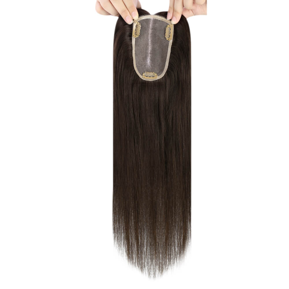 3*5inch Human Hair Topper For Women Invisible Darkest Brown (#2)