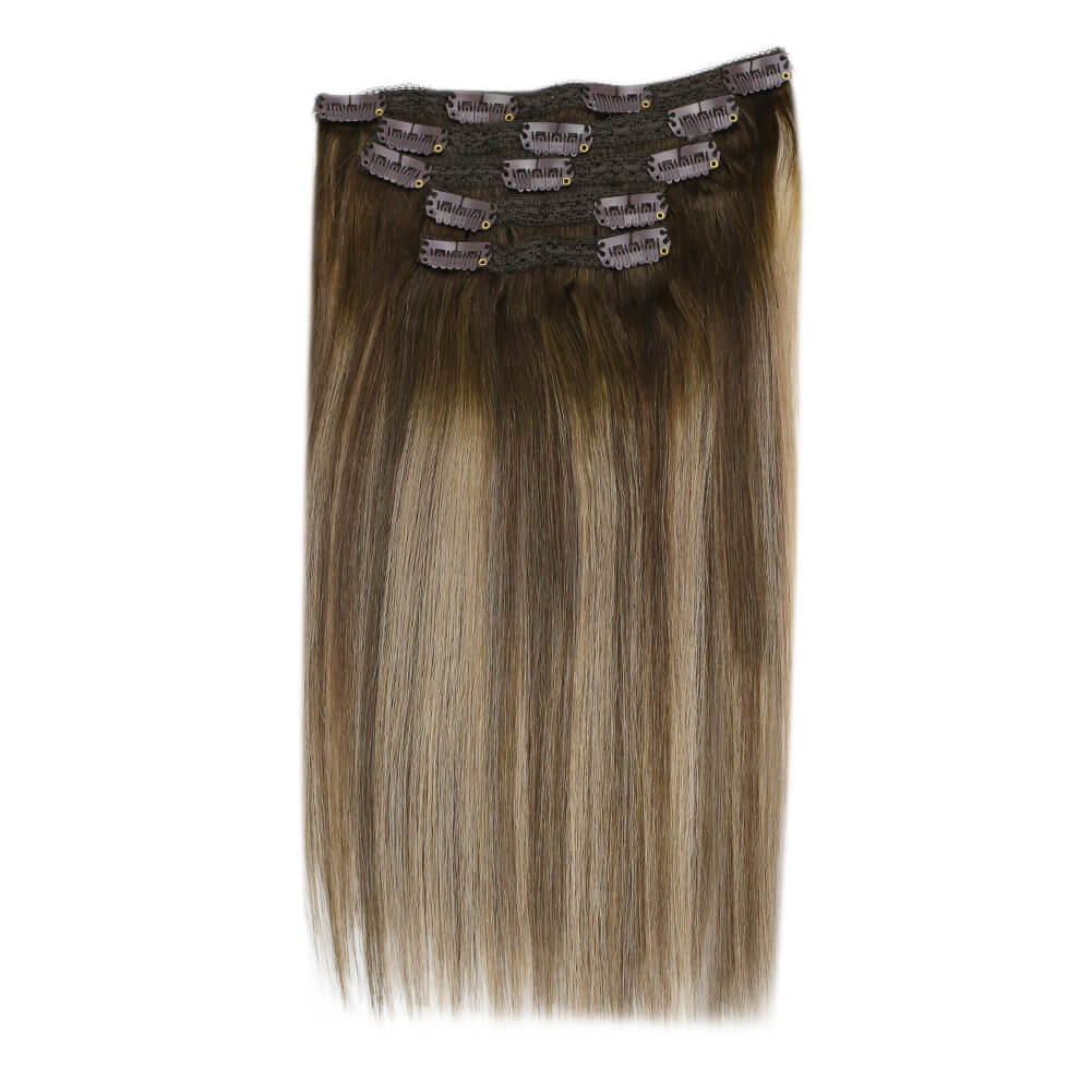 Remy Real Clip In Human hair Extensions Balayage Color (#4/27/4)