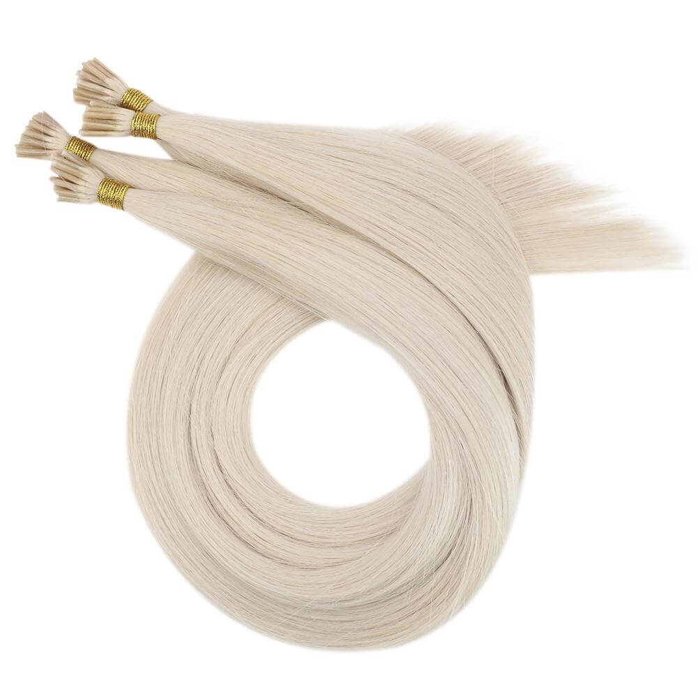 Virgin I Tip Human Brazilian Straight Hair Extensions Bleach Blonde (#1000)