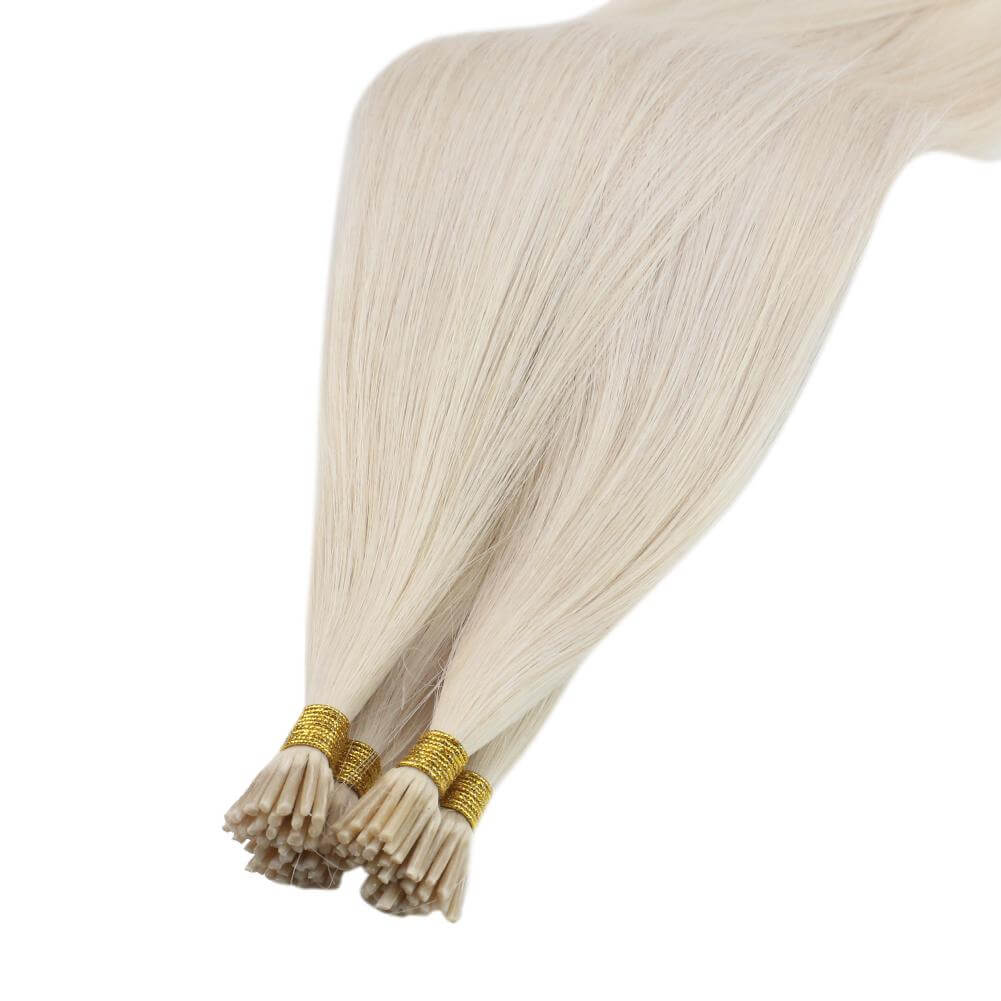 Virgin I Tip Human Brazilian Straight Hair Extensions Bleach Blonde (#1000)