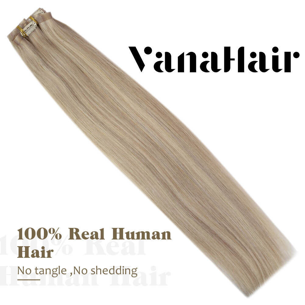 PU Seamless Clip Ins Remy Human Hair Highlight Blonde (#P18/613)