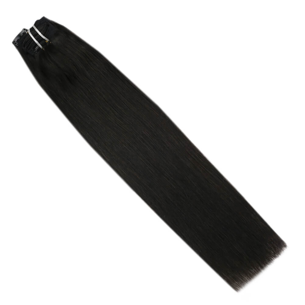 Invisible Clip In Off Black Brazilian Remy Human Hair Extension (#1B)
