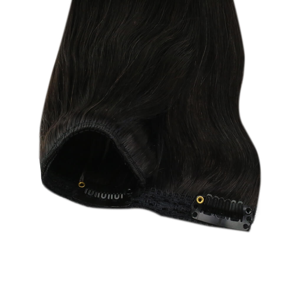 Invisible Clip In Off Black Brazilian Remy Human Hair Extension (#1B)